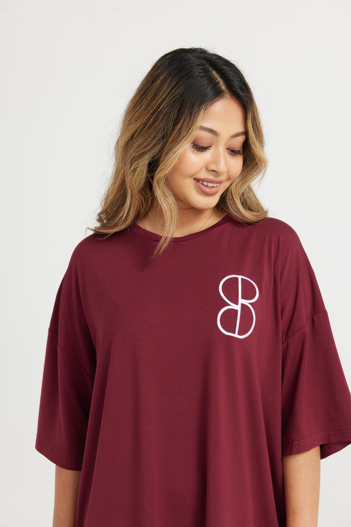 Soli Bed Tee - Maroon With White S