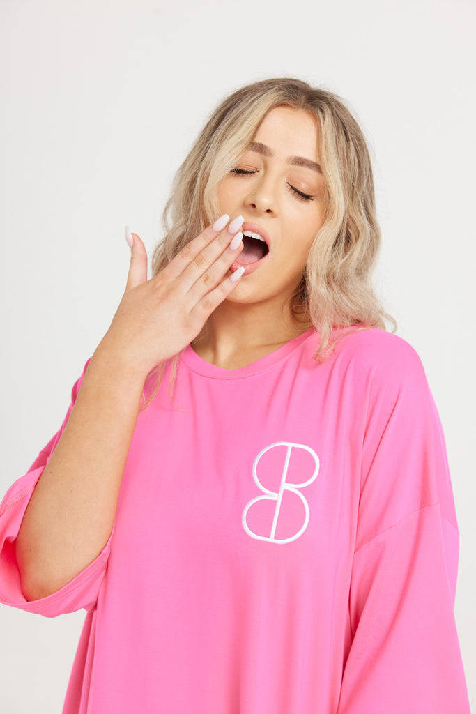 Soli Bed Tee - Hot Pink With White S