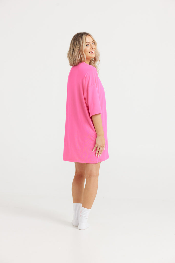 Soli Bed Tee - Hot Pink With White S